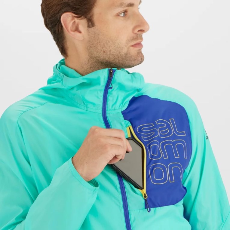 Turquoise / Blue Salomon Bonatti Cross Men's Windbreaker | IE JK1783